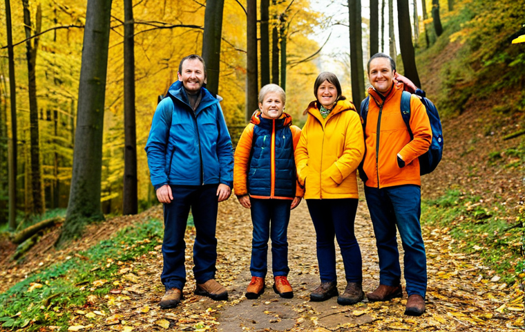룩셈부르크 기후와 날씨 - Autumn Hike**
"A family-friendly scene of a group hiking through a Luxembourg forest in autumn, vib...